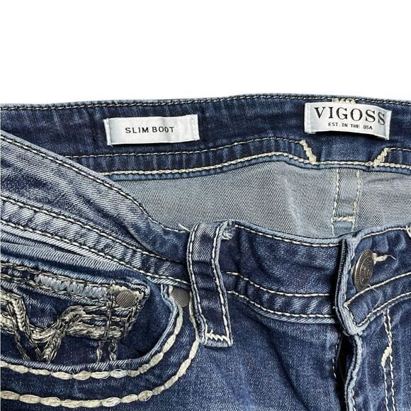 Vigoss Slim Boot Cut Jeans with Vintage Distressing - Picture 8 of 9